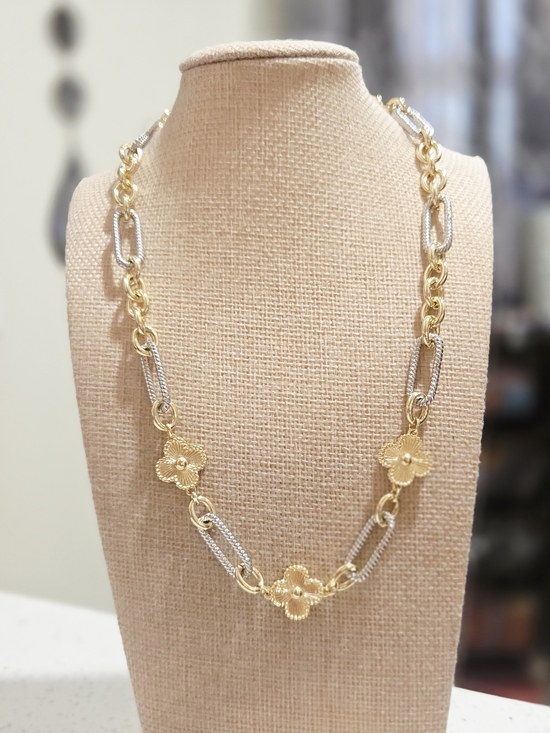 Jewelry - Two-Tone Gold and Silver Floral Link Necklace